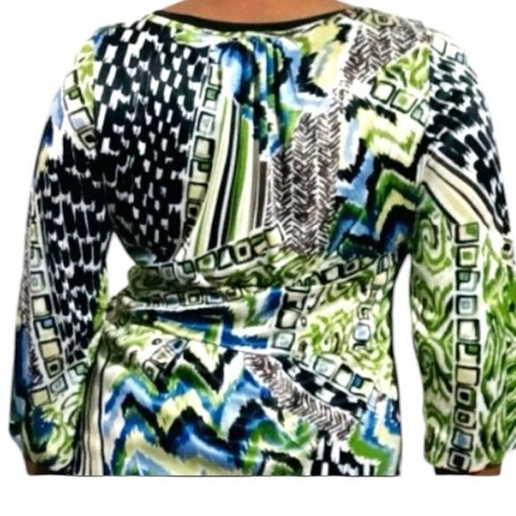 TARA RYAN SMOCK Large Green Black Blue Print Elastic belt style waist - Picture 2 of 7